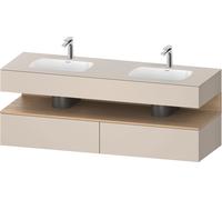 Duravit Collection One lavabo à encastrer avec meuble sous-vasque en console, 1600x550x600mm, niche en chêne naturel, double lavabos double, QA4797030830010, Couleur: Taupe Supermatt/avec Ã©clairage d
