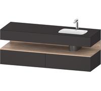 Duravit Collection One lavabo à encastrer avec meuble sous-vasque en console, 1600x550x600mm, niche en chêne mamelonné, vasque à droite, QA4796055800010, Couleur: Graphite supermat/avec Ã©clairage de
