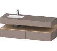 Duravit Collection One lavabo à encastrer avec meuble sous-vasque en console, 1600x550x600mm, niche en chêne naturel, vasque à gauche, QA4795030430010, Couleur: basalte mat/avec Ã©clairage de niche