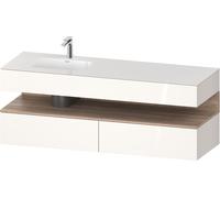 Duravit Collection One lavabo à encastrer avec meuble sous-vasque en console, 1600x550x600mm, niche en chêne mamelonné, vasque à gauche, QA4795055220000, Couleur: Blanc brillant