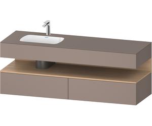 Duravit Collection One lavabo à encastrer avec meuble sous-vasque en console, 1600x550x600mm, niche en chêne naturel, vasque à gauche, QA4795030430010, Couleur: basalte mat/avec Ã©clairage de niche