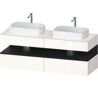 Duravit Collection One Meuble sous-vasque sur console, 2 tiroirs, 2 découpes, 1600x550x600mm, crédence en chêne noir, QA4779016220010, Couleur: Blanc brillant/avec Ã©clairage de niche