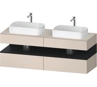 Duravit Collection One Meuble sous-vasque sur console, 2 tiroirs, 2 découpes, 1600x550x600mm, crédence en chêne noir, QA4779016830010, Couleur: Taupe Supermatt/avec Ã©clairage de niche