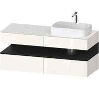 Duravit Collection One Meuble sous-vasque sur console, 2 tiroirs, découpe à droite, 1400x550x600mm, crédence en chêne noir, QA4766016220010, Couleur: Blanc brillant/avec Ã©clairage de niche