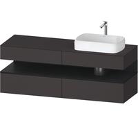 Duravit Collection One Meuble sous-vasque sur console, 2 tiroirs, découpe à droite, 1600x550x600mm, crédence en chêne noir, QA4778016800010, Couleur: Graphite supermat/avec Ã©clairage de niche