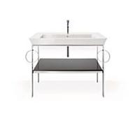 Duravit Console de meuble-lavabo tulipe blanche WT4547BH2H2 98,4 x 45 cm gris pierre à poser au sol en métal brillant 2 porte-serviettes