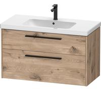 Duravit D-Code bâti-support pour lavabo, 1 tiroir, 1 tiroir, 984x460mm, découpe siphon, avec poignée, DC46730BD550000, Couleur: Carcasa de roble jaspeado, tirador negro diamante mate