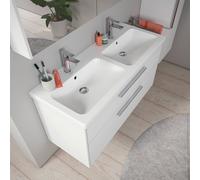Lavabo double Duravit D-Code 24001200002 avec plage de perçage pour robinetterie, 2 vasques, trous pour robinetterie, blanc brillant, 1200 x 480 mm