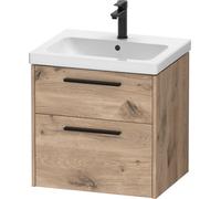 Duravit D-Code Meuble sous-lavabo, 1 tiroir, 584x460mm, découpe siphon, avec poignée, DC46700BD550000, Couleur: Carcasa de roble jaspeado, tirador negro diamante mate