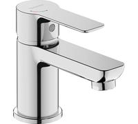 Duravit D-Code Robinet de lavabo Taille S (hauteur du bec 125 mm) Robinet de lavabo à économie d'énergie (FreshStart) Robinet d'économie d'eau Salle de bain (MinusFlow), chromé