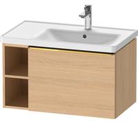 Duravit D-Neo bâti-support lavabo suspendu, 784x440x452mm, 1 tiroir, 1 compartiment ouvert sur le côté gauche, avec poignée or poli, DE4257034300000, Couleur: Décor chêne naturel mat