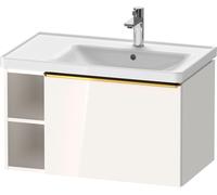 Duravit D-Neo bâti-support lavabo suspendu, 784x440x452mm, 1 tiroir, 1 compartiment ouvert sur le côté gauche, avec poignée or poli, DE4257034220000, Couleur: Décor blanc brillant