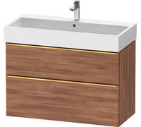 Duravit D-Neo bâti-support lavabo suspendu,984x625x442mm, 1 tiroir, avec poignée or poli, DE4374034790000, Couleur: Décor noyer mat
