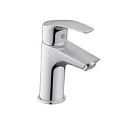Duravit DuraVelez Robinet de lavabo économe en eau Taille S (hauteur du bec 100 mm) Robinet de lavabo économe en énergie (FreshStart) Robinet de salle de bain sans tirette Garniture de vidage Chromé