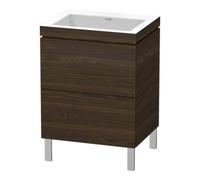 L-Cube Duravit vasque LC6936N6969 60 x 48 cm, sans trou pour robinet, noyer brossé, 2 coulissants, au sol