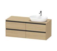 Duravit Ketho.2 plan de toilette sur console suspendu, découpe de la vasque à droite, 1400x568x550mm, 4 tiroirs, K24898R30300000, Couleur: Décor chêne naturel
