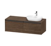 Duravit Ketho.2 bâti-support de lavabo sur console suspendu découpe de la vasque à droite, 1400x459x550mm, 2 tiroirs, K24888R21210000, Couleur: DÃ©cor noyer foncÃ©