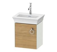 Duravit White Tulip, meuble sous-lavabo suspendu, largeur 384 x profondeur 298mm, avec 1x arrêt de porte à gauche, avec poignée, WT4250LH536, Couleur: Corps : blanc satiné, façade : chêne naturel mass