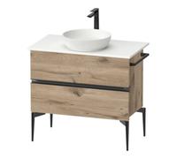 Duravit Sivida Meuble sous-lavabo sur console, 2 tiroirs, poignée noire diamantée mate, 845x475x548mm, SV46580BD550000, Couleur: ChÃªne marbrÃ©