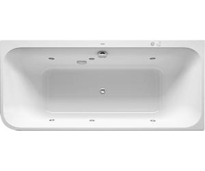 Duravit Happy D.2 baignoire balnéo, coin à droite, double dos inclinés, habillage acrylique moulé, garniture de vidage et de trop-plein, système Jet, 1800x800mm, 760317000JS1000