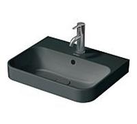 Duravit Happy D.2 Plus Ãvier à poser, 236050, 1 trou de coulée, 500x400 mm, rectifié, avec trop-plein, avec table à trous de coulée, Coloris: Couleur intérieure anthracite mat, couleur extérieure anthracite mat - 2360501300