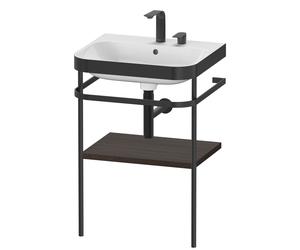 Duravit Happy D.2 Plus c-bonded Set avec console métallique, 575x490mm, 2 trous pour robinets, HP4735E6969, Couleur: Noyer brossé Placage bois véritable