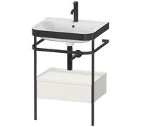 Duravit Happy D.2 Plus c-bonded Set avec console métallique et tiroir, 575x490mm, 1 trou pour robinetterie, HP4740O3939, Couleur: Laque mate en soie Nordic White