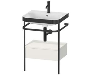 Duravit Happy D.2 Plus c-bonded Set avec console métallique et tiroir, 575x490mm, 1 trou pour robinetterie, HP4740O3939, Couleur: Laque mate en soie Nordic White