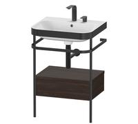 Duravit Happy D.2 Plus c-bonded Set avec console métallique et tiroir, 575x490mm, 2 trous pour robinetterie, HP4740E6969, Couleur: Noyer brossé Placage bois véritable