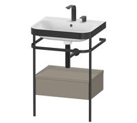 Duravit Happy D.2 Plus c-bonded Set avec console métallique et tiroir, 575x490mm, 2 trous pour robinetterie, HP4740E9292, Couleur: Gris pierre Vernis satiné mat Soie