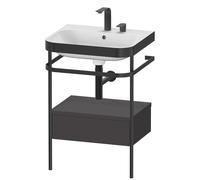 Duravit Happy D.2 Plus c-bonded Set avec console métallique et tiroir, 575x490mm, 2 trous pour robinetterie, HP4740E8080, Couleur: Décor graphite super mat
