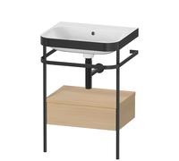 Duravit Happy D.2 Plus c-bonded Set avec console métallique et tiroir, 575x490mm, sans trou pour robinetterie, HP4740N7171, Couleur: Placage chêne méditerranéen en bois véritable