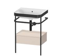 Duravit Happy D.2 Plus c-bonded Set avec console métallique et tiroir, 575x490mm, sans trou pour robinetterie, HP4740N8383, Couleur: Décor taupe super mat