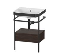 Duravit Happy D.2 Plus c-bonded Set avec console métallique et tiroir, 575x490mm, sans trou pour robinetterie, HP4740N6969, Couleur: Noyer brossé Placage bois véritable