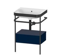 Duravit Happy D.2 Plus c-bonded Set avec console métallique et tiroir, 575x490mm, sans trou pour robinetterie, HP4740N9898, Couleur: Laque mat soyeuse bleu nuit