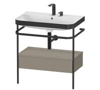 Duravit Happy D.2 Plus c-bonded Set avec console métallique et tiroir, 775x490mm, 2 trous pour robinetterie, HP4742E9292, Couleur: Gris pierre Vernis satiné mat Soie