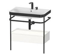Duravit Happy D.2 Plus c-bonded Set avec console métallique et tiroir, 775x490mm, 2 trous pour robinetterie, HP4742E3636, Couleur: Laque mate en soie blanche