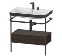 Duravit Happy D.2 Plus combinaison lavabo sur meuble HP4742E6969 77,5 x 49 cm, 2 trous pour robinetterie, noyer brossé, avec console en métal