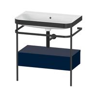 Duravit Happy D.2 Plus c-bonded Set avec console métallique et tiroir, 775x490mm, sans trou pour robinetterie, HP4742N9898, Couleur: Laque mat soyeuse bleu nuit