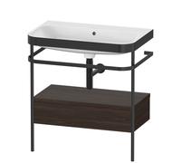 Duravit Happy D.2 Plus combinaison lavabo pour meuble HP4742N6969 77,5 x 49 cm, sans trou pour robinetterie, noyer brossé, avec console en métal