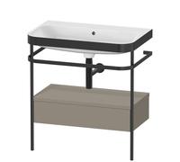 Duravit Happy D.2 Plus c-bonded Set avec console métallique et tiroir, 775x490mm, sans trou pour robinetterie, HP4742N9292, Couleur: Gris pierre Vernis satiné mat Soie