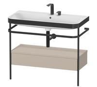 Duravit Happy D.2 Plus c-bonded Set avec console métallique et tiroir, 975x490mm, 2 trous pour robinetterie, HP4743E6060, Couleur: Laque mate taupe soie