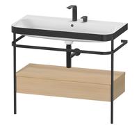 Duravit Happy D.2 Plus c-bonded Set avec console métallique et tiroir, 975x490mm, 2 trous pour robinetterie, HP4743E7171, Couleur: Placage chêne méditerranéen en bois véritable