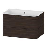 Duravit Happy D.2 Plus c-bonded Set suspendu, 775x490mm, 2 tiroirs, sans trou pour robinetterie, HP4637N6969, Couleur: Noyer brossé Placage bois véritable