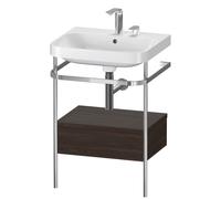Duravit Happy D.2 Plus c-shaped Set avec console métallique et tiroir, 575x490mm, 2 trous pour robinetterie, HP4840E6969, Couleur: Noyer brossé Placage bois véritable