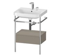Duravit Happy D.2 Plus c-shaped Set avec console métallique et tiroir, 575x490mm, 2 trous pour robinetterie, HP4840E9292, Couleur: Gris pierre Vernis satiné mat Soie