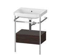 Duravit Happy D.2 Plus c-shaped Set avec console métallique et tiroir, 575x490mm, sans trou pour robinetterie, HP4840N6969, Couleur: Noyer brossé Placage bois véritable
