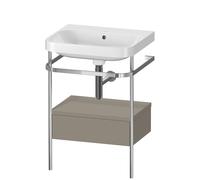 Duravit Happy D.2 Plus c-shaped Set avec console métallique et tiroir, 575x490mm, sans trou pour robinetterie, HP4840N9292, Couleur: Gris pierre Vernis satiné mat Soie