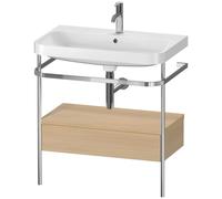 Duravit Happy D.2 Plus c-shaped Set avec console métallique et tiroir, 775x490mm, 1 trou pour robinetterie, HP4842O7171, Couleur: Placage chêne méditerranéen en bois véritable
