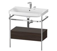 Duravit Happy D.2 Plus c-shaped Set avec console métallique et tiroir, 775x490mm, 2 trous pour robinetterie, HP4842E6969, Couleur: Noyer brossé Placage bois véritable